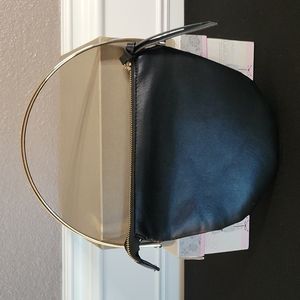 Black Faux Leather Handbag with Gold handles